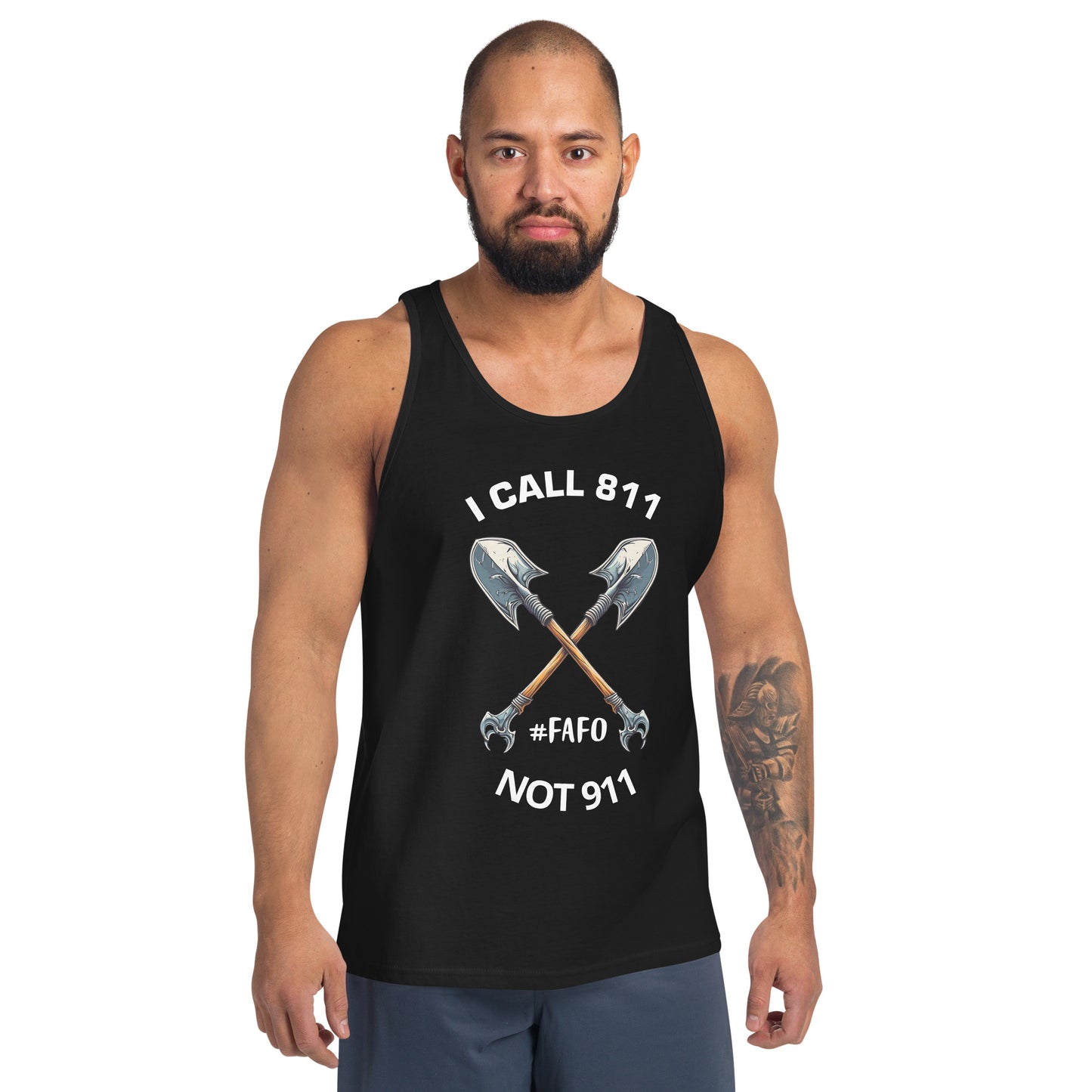 Call 811 FAFO Graphic Men's Tank Top Dark Colors