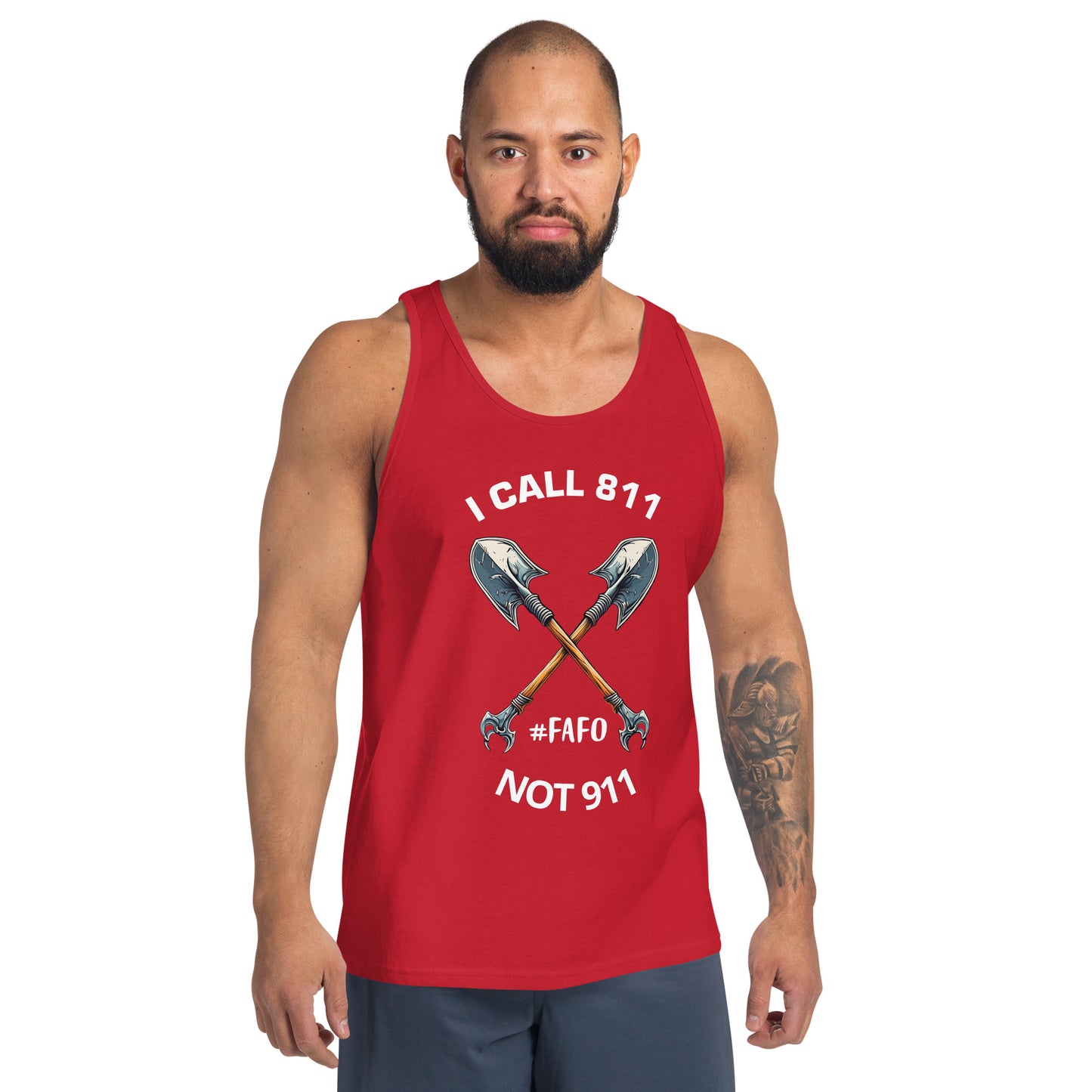 Call 811 FAFO Graphic Men's Tank Top Dark Colors