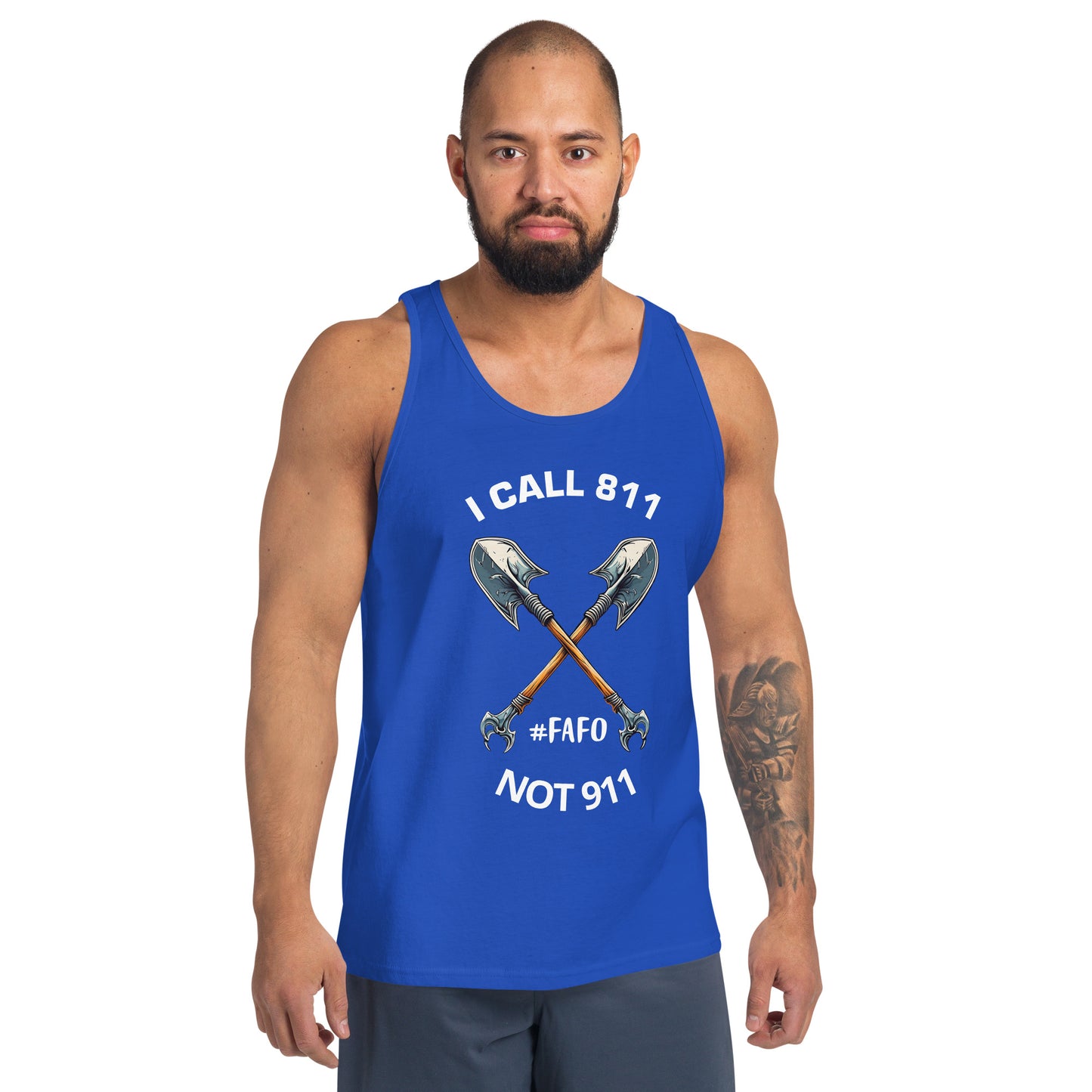 Call 811 FAFO Graphic Men's Tank Top Dark Colors